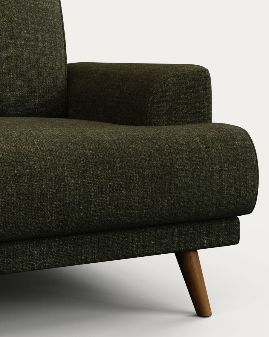 Karin 2-seater sofa green with solid beech wood legs with walnut-effect finish, 210 cm