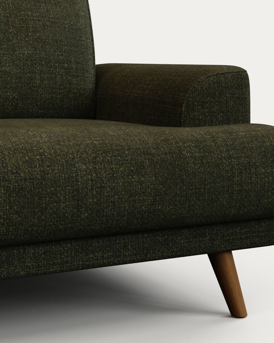 Karin 3-seater sofa green with solid beech wood legs with walnut-effect finish, 231 cm