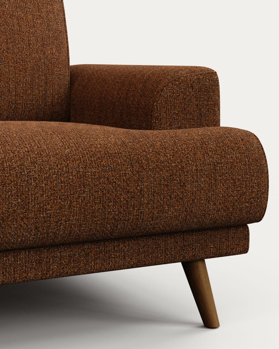 Karin 2-seater sofa dark orange with solid beech wood legs with walnut-effect finish, 210 cm