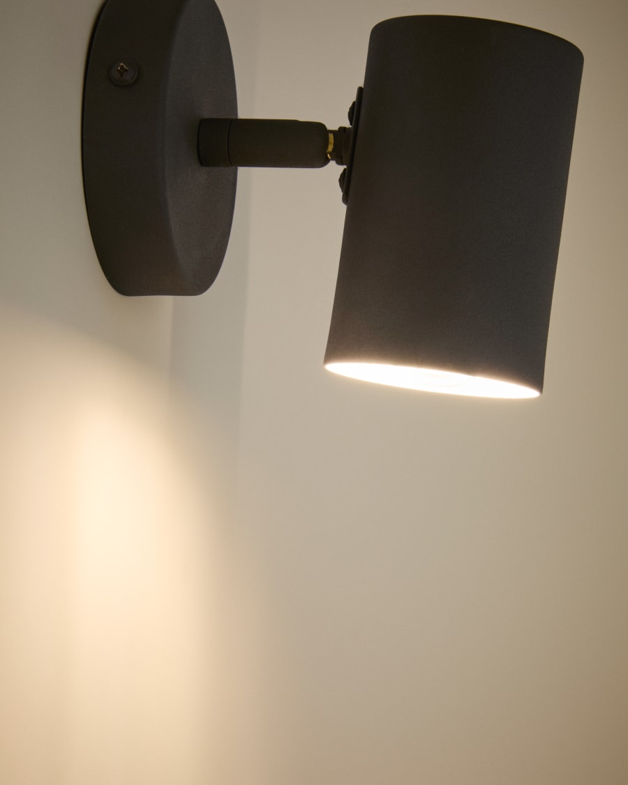 Manie metal wall-mounted light fixture with black cast-iron-effect finish