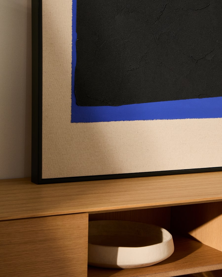 Zernu hand-painted blue and black linen abstract picture 120 x 77cm