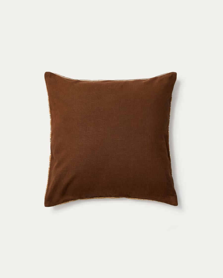 Kissenbezug Tavina aus 100 % Baumwolle in Braun mit Stickerei, 50 x 50 cm