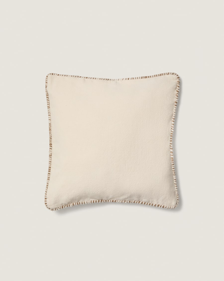 Housse de coussin Enari en coton beige avec liseré contrasté marron 50 x 50 cm