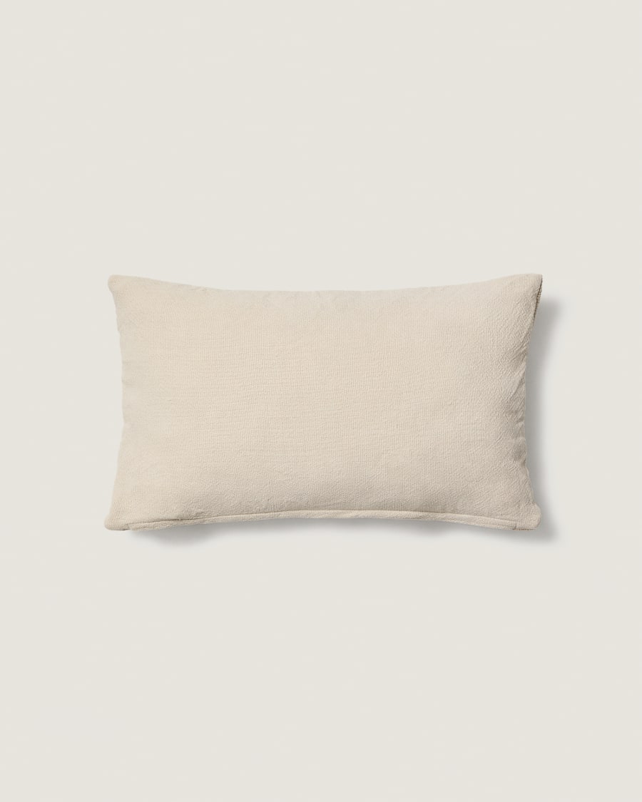 Anvera beige viscose jacquard cushion cover with yellow contrasting lines 40 x 60 cm