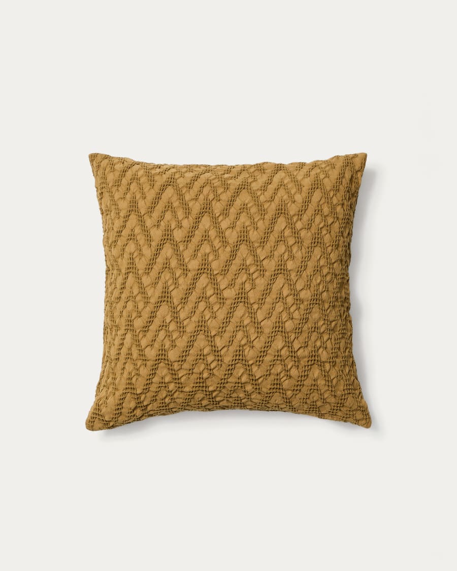 Evone cushion cover 100% cotton with waffle texture mustard 50 x 50 cm