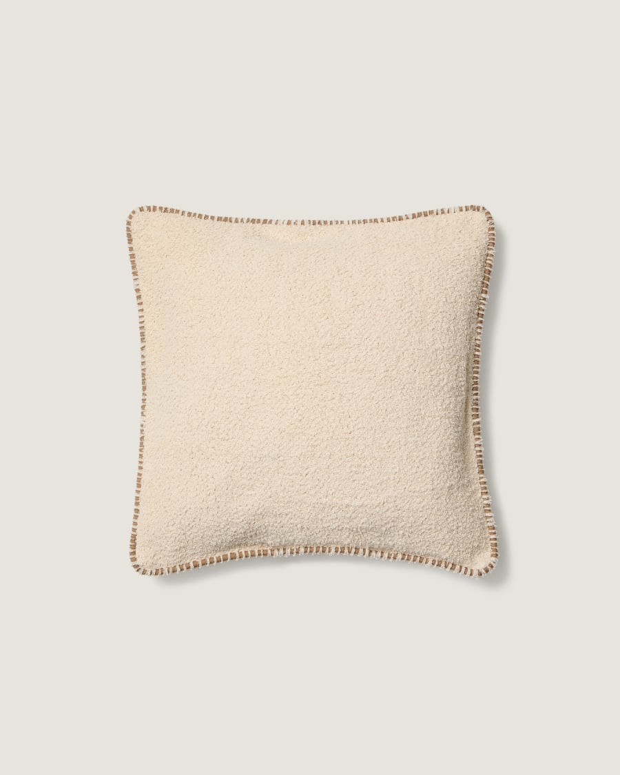 Housse de coussin Enari en coton beige avec liseré contrasté marron 50 x 50 cm