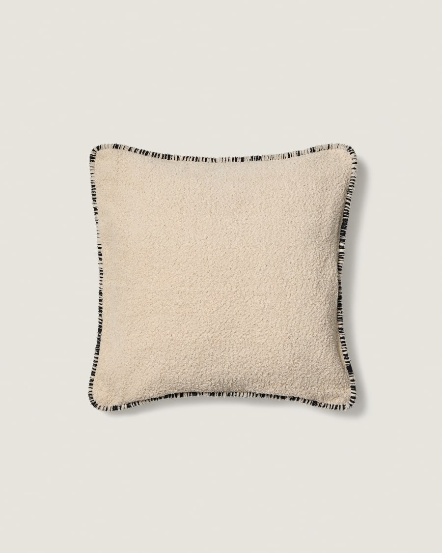 Housse de coussin Enari 100 % coton beige avec liseré contrasté noir 50 x 50 cm