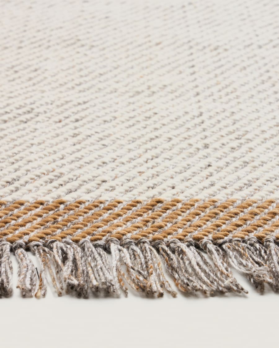 Brina beige herringbone jacquard wool rug 300 x 200cm