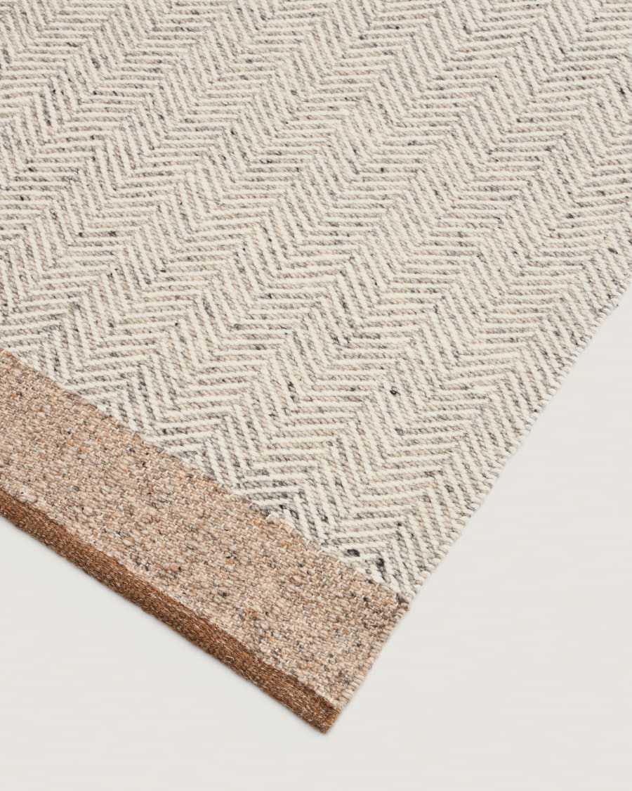 Läufer aus Wolle Nifelia mit Jacquard-Muster, beige, 200 x 80 cm