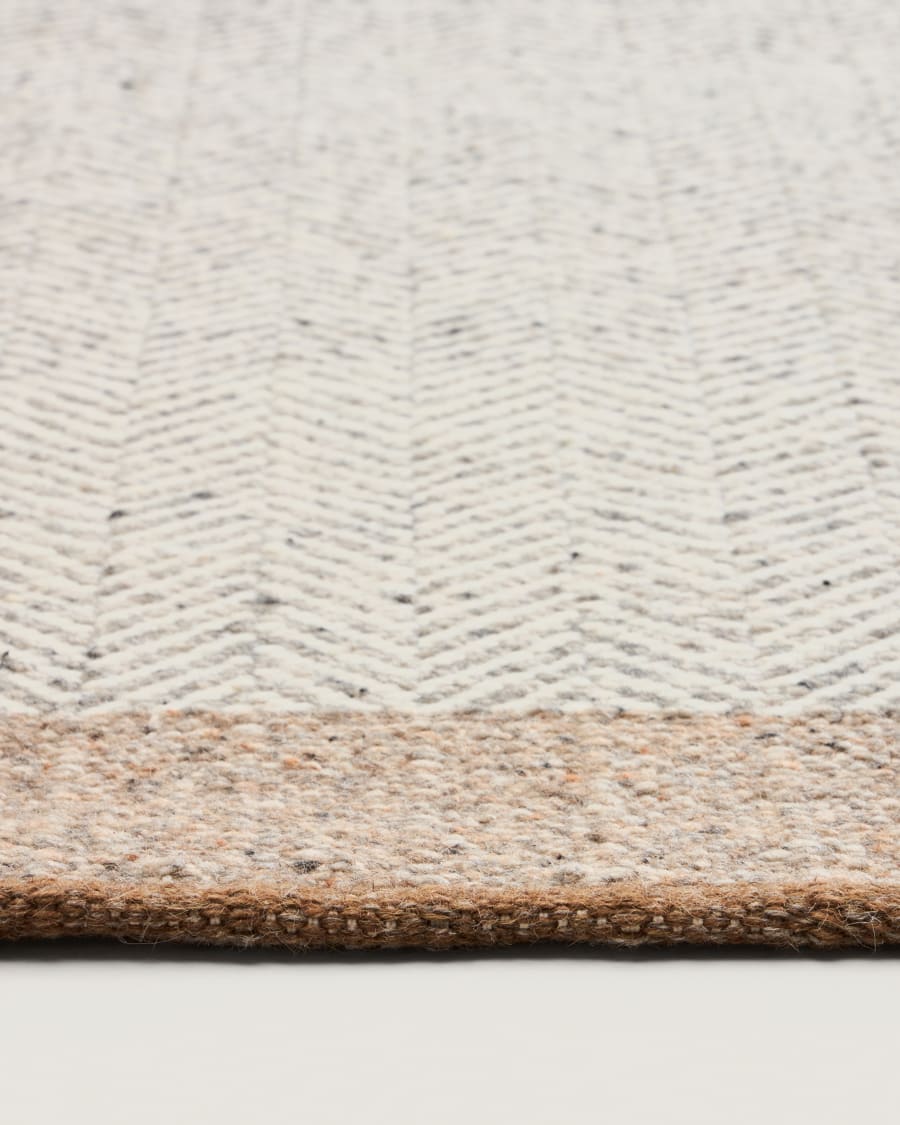 Läufer aus Wolle Nifelia mit Jacquard-Muster, beige, 200 x 80 cm
