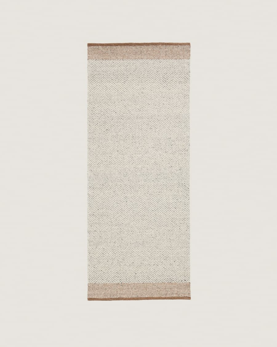 Läufer aus Wolle Nifelia mit Jacquard-Muster, beige, 200 x 80 cm