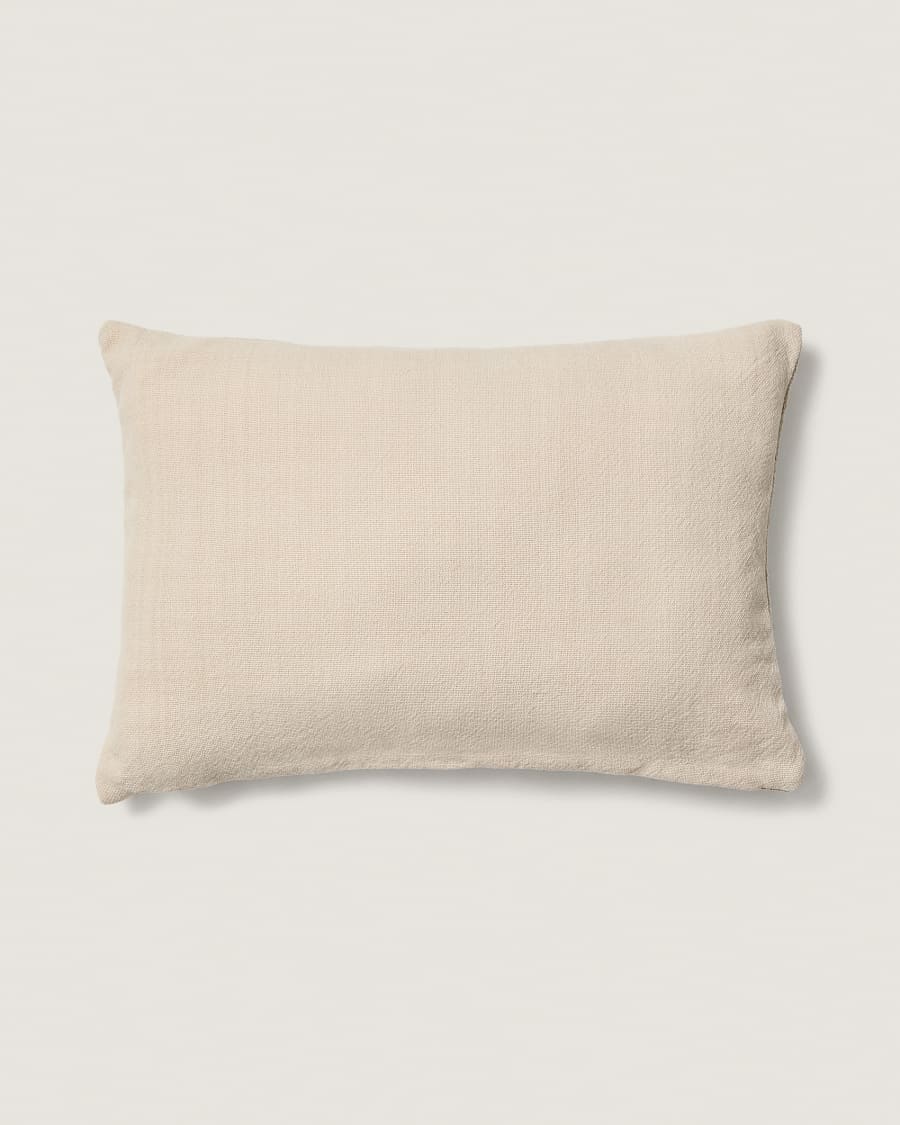 Kissenhülle Anvera aus beigefarbener Viskose-Jacquard mit schwarzen Kontrastlinien 40 x 60 cm
