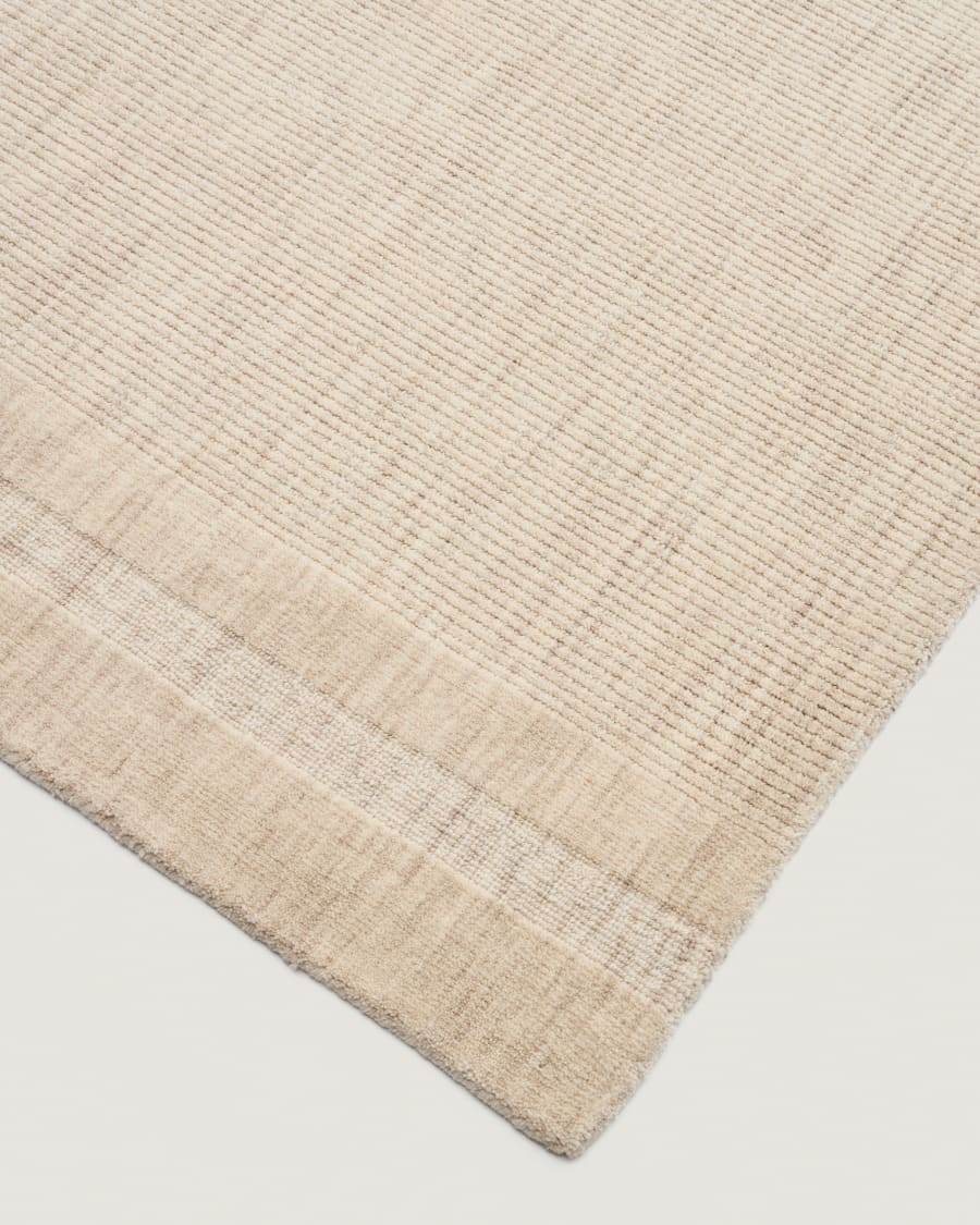 Wollteppich Dalena mit Jacquard-Streifenmuster, beige, 300 x 200 cm