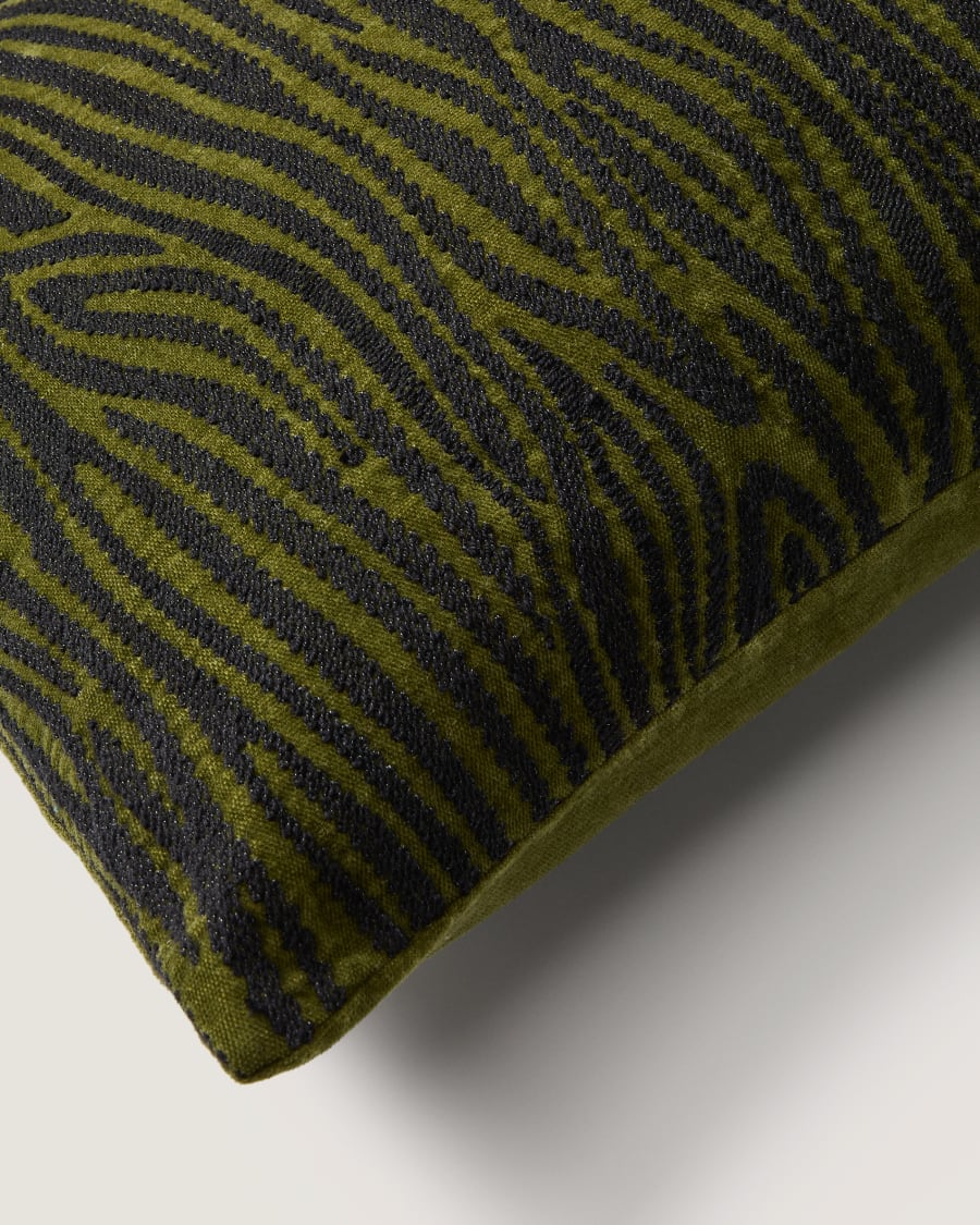 Davina cotton cushion cover with green zebra embroidery 40 x 60 cm