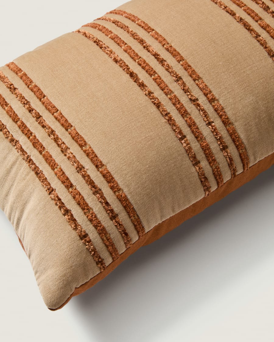 Fodera per cuscino Amela in velluto con righe ricamate beige 50 x 30 cm