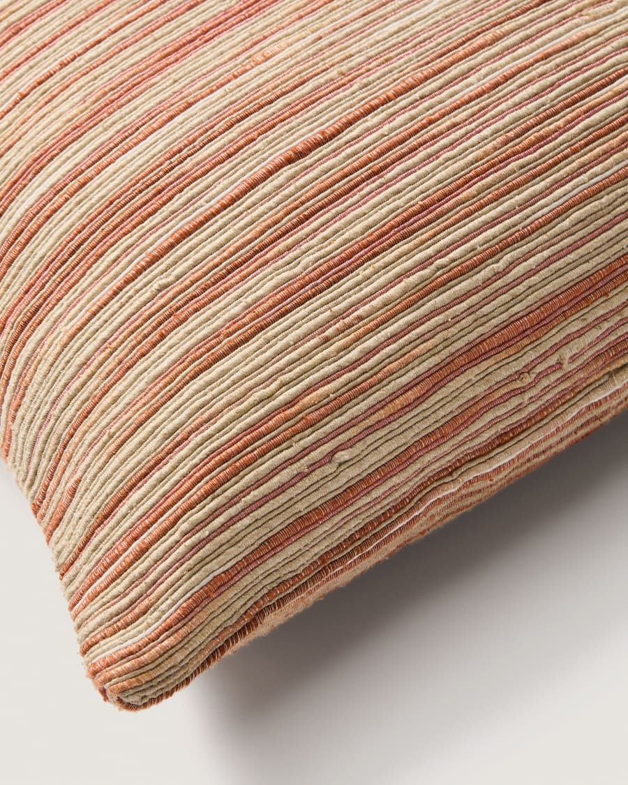Copricuscino Zilora in misto seta jacquard a righe rosse e beige 45 x 45 cm