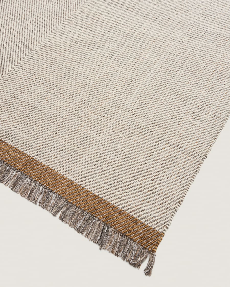 Brina beige herringbone jacquard wool rug 300 x 200cm