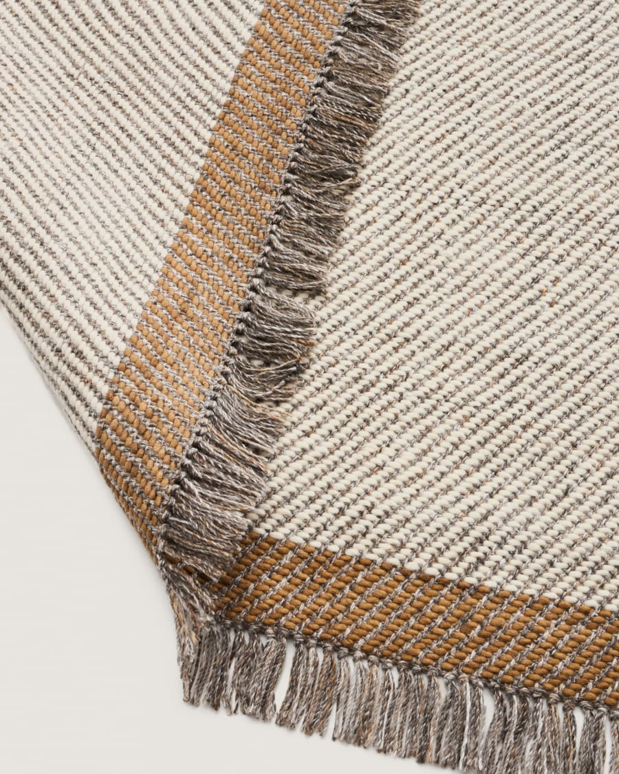 Brina beige herringbone jacquard wool rug 300 x 200cm