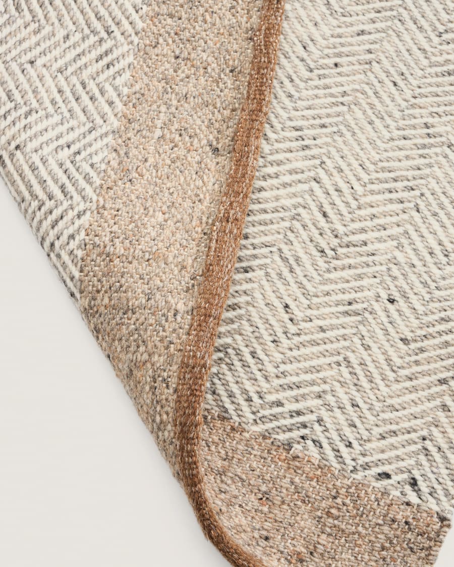 Läufer aus Wolle Nifelia mit Jacquard-Muster, beige, 200 x 80 cm