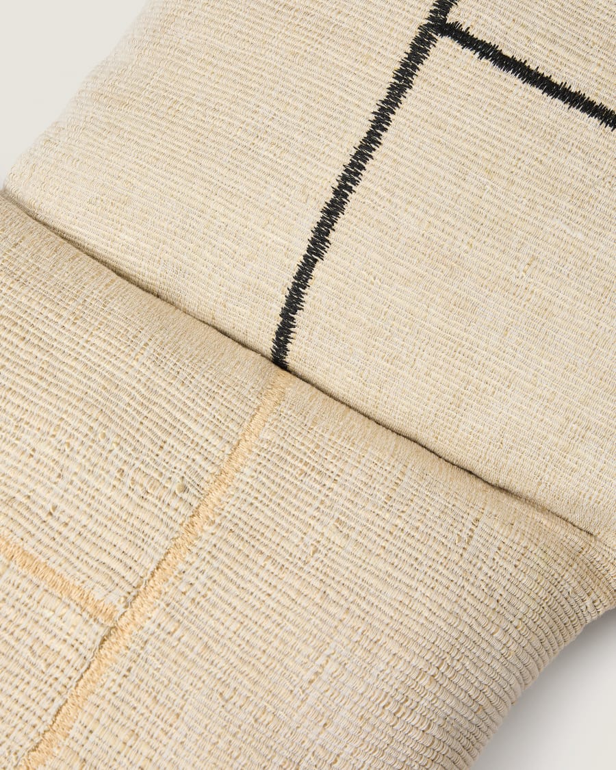 Anvera beige viscose jacquard cushion cover with yellow contrasting lines 40 x 60 cm