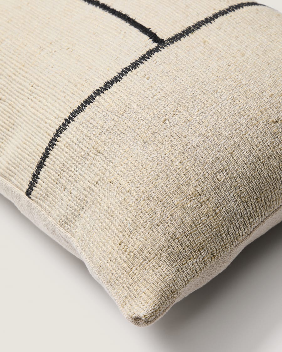 Kissenhülle Anvera aus beigefarbener Viskose-Jacquard mit schwarzen Kontrastlinien 40 x 60 cm