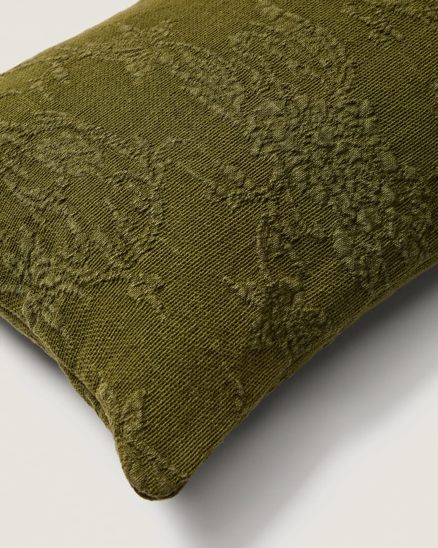 Velina cushion cover in green washed linen jacquard with floral design 30 x 50 cm