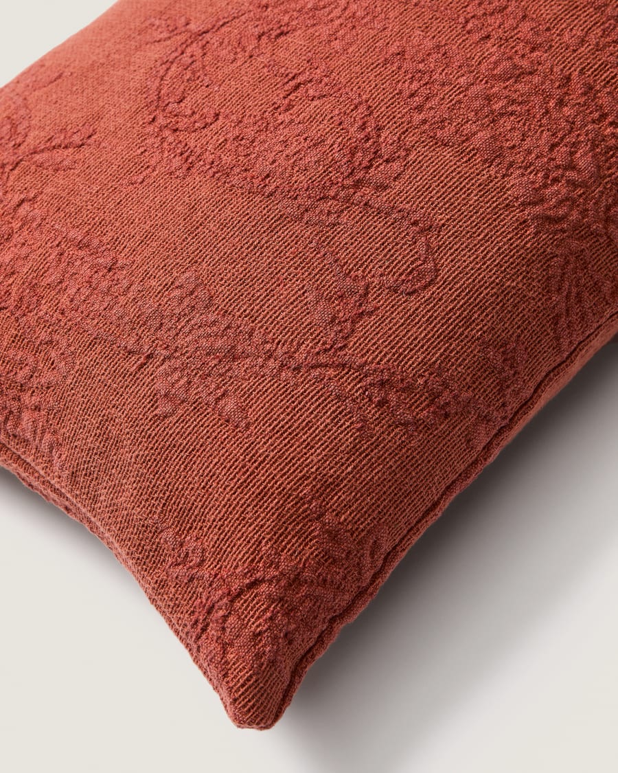 Velina cushion cover in red washed linen jacquard with floral design 30 x 50 cm