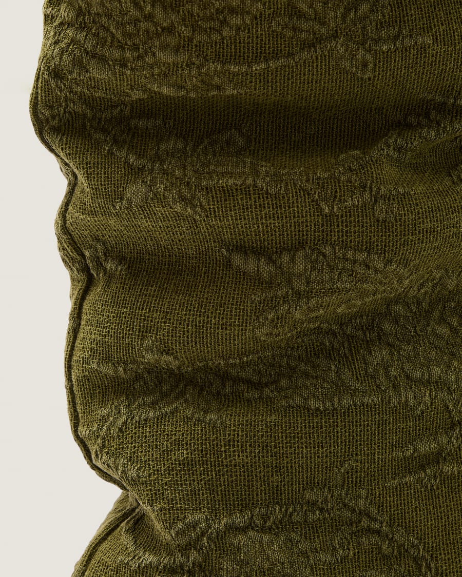 Velina cushion cover in green washed linen jacquard with floral design 30 x 50 cm
