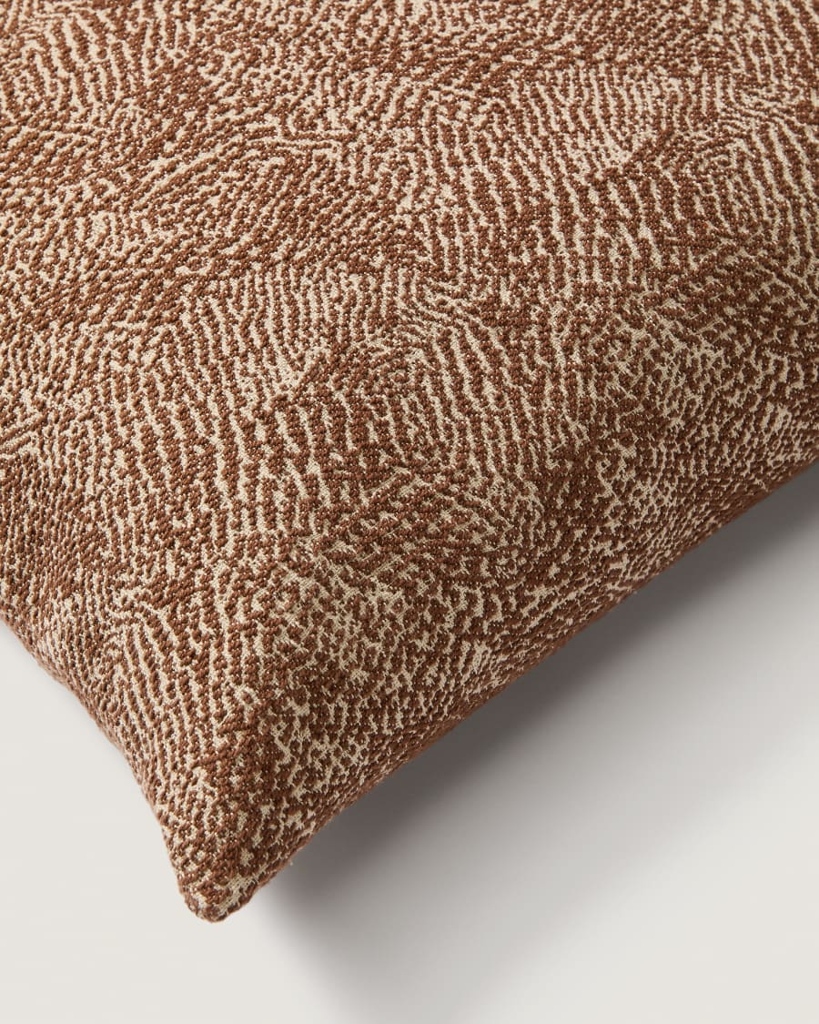 Housse de coussin Junie en jacquard de coton marron et beige 50 x 50 cm