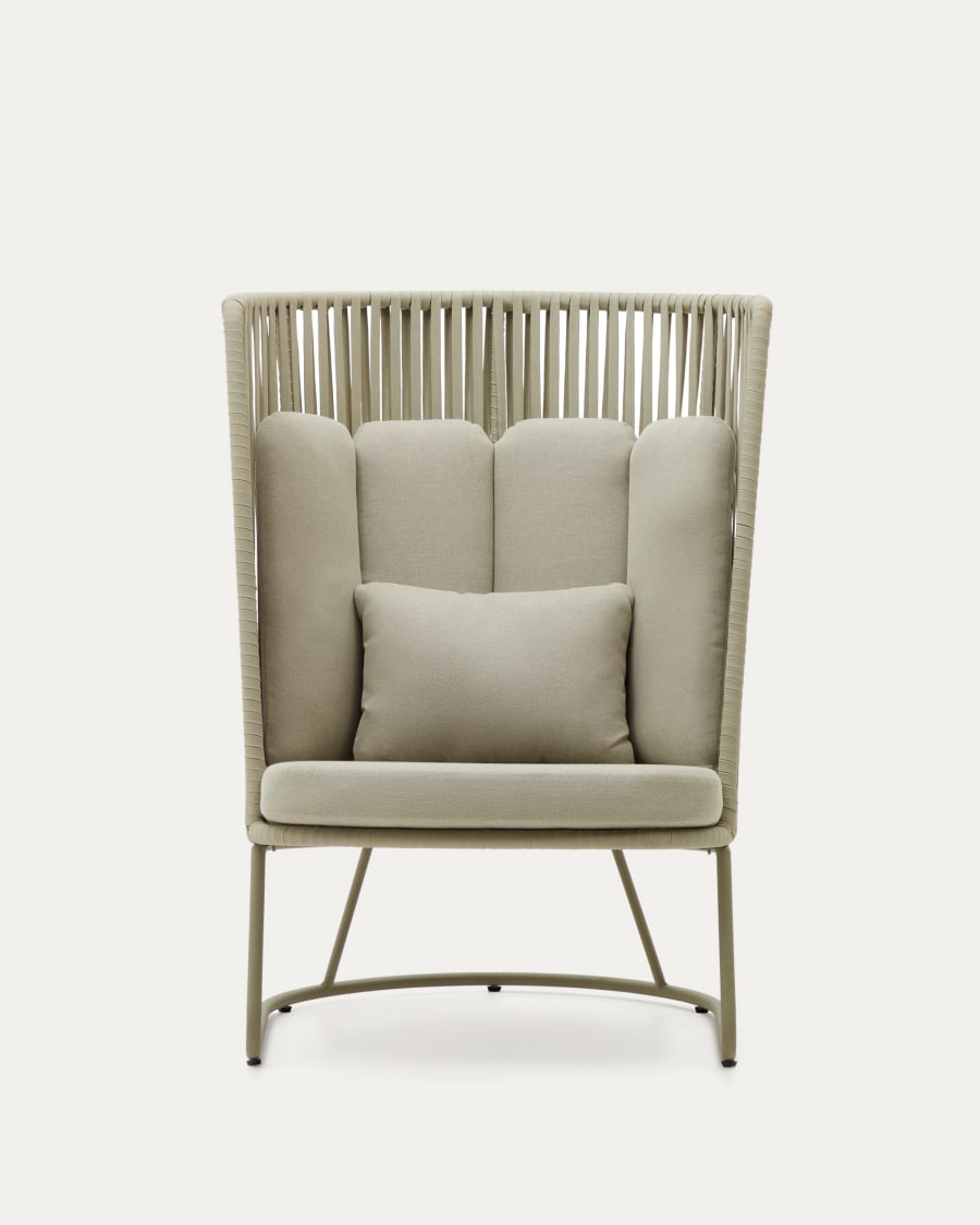 Saconca outdoor armchair with a high backrest made of cord and green galvanised steel