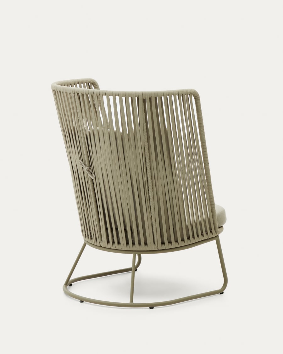 Saconca outdoor armchair with a high backrest made of cord and green galvanised steel