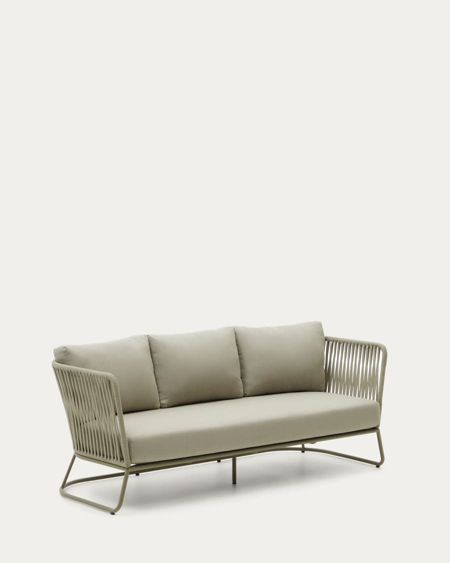 Saconca 3-seater outdoor sofa made of cord and green galvanised steel, 189 cm