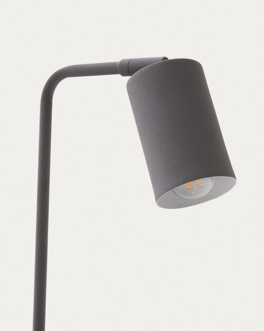 Manie metal desk lamp with dark grey cast-iron-effect finish and UK adaptor