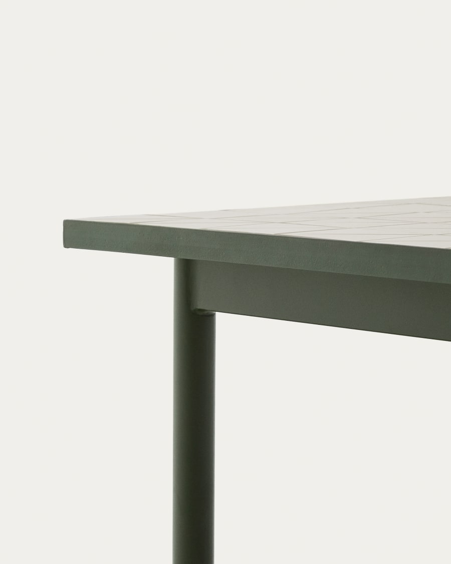 Maurina outdoor table in green galvanised steel with ecru-colored tiles 223 x 101cm