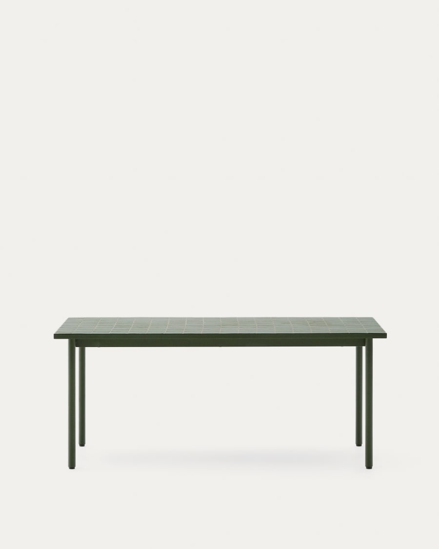 Maurina outdoor table in green galvanised steel with green tiles 223 x 101cm