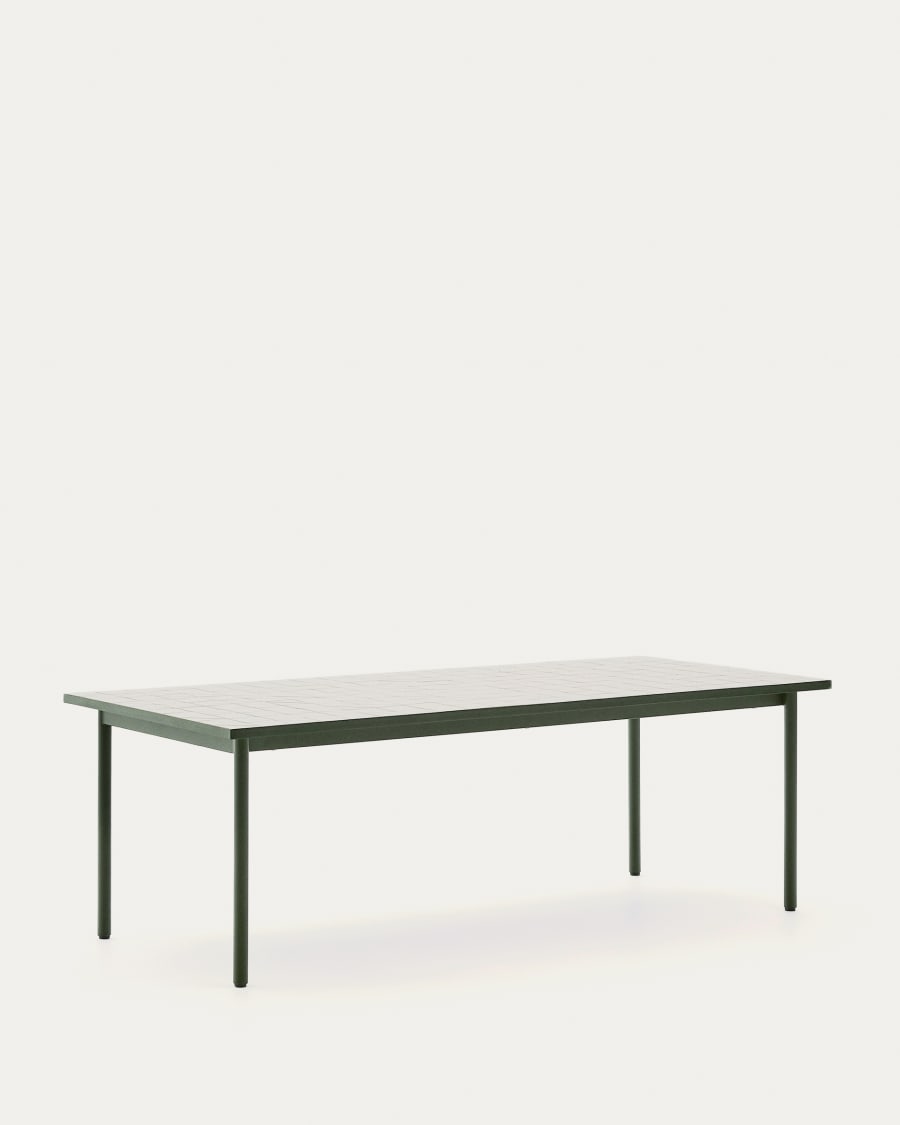 Maurina outdoor table in green galvanised steel with ecru-colored tiles 223 x 101cm