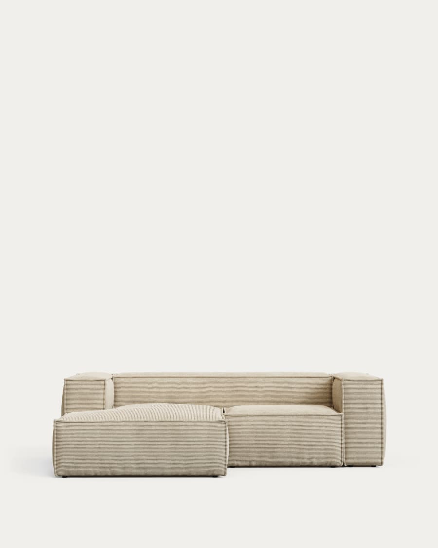 Blok fire-retardant 2-seater sofa with left chaise longue in thick ecru corduroy 240cm FSC Mix Credit