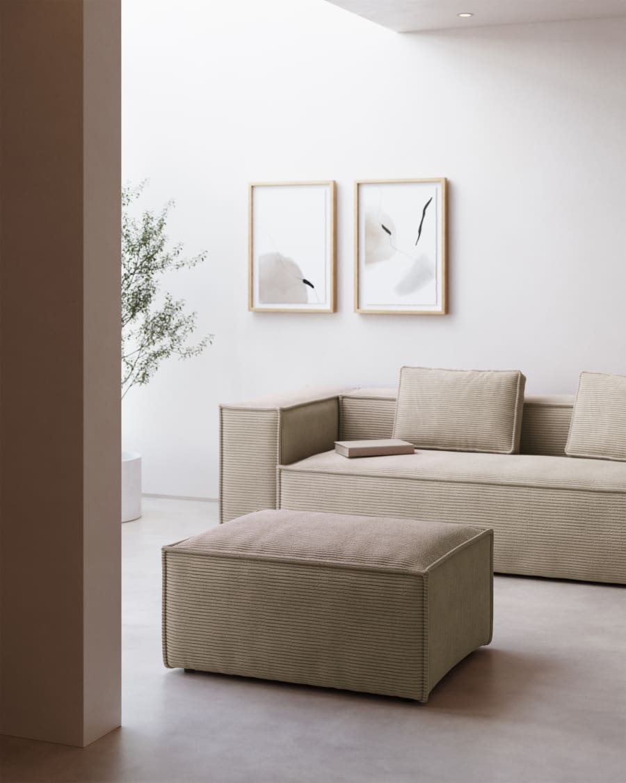 Blok fire-retardant footrest in thick ecru corduroy 90 x 74cm FSC Mix Credit FR