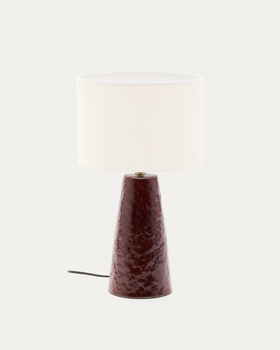 Drava table lamp in burgundy ceramic with cotton shade