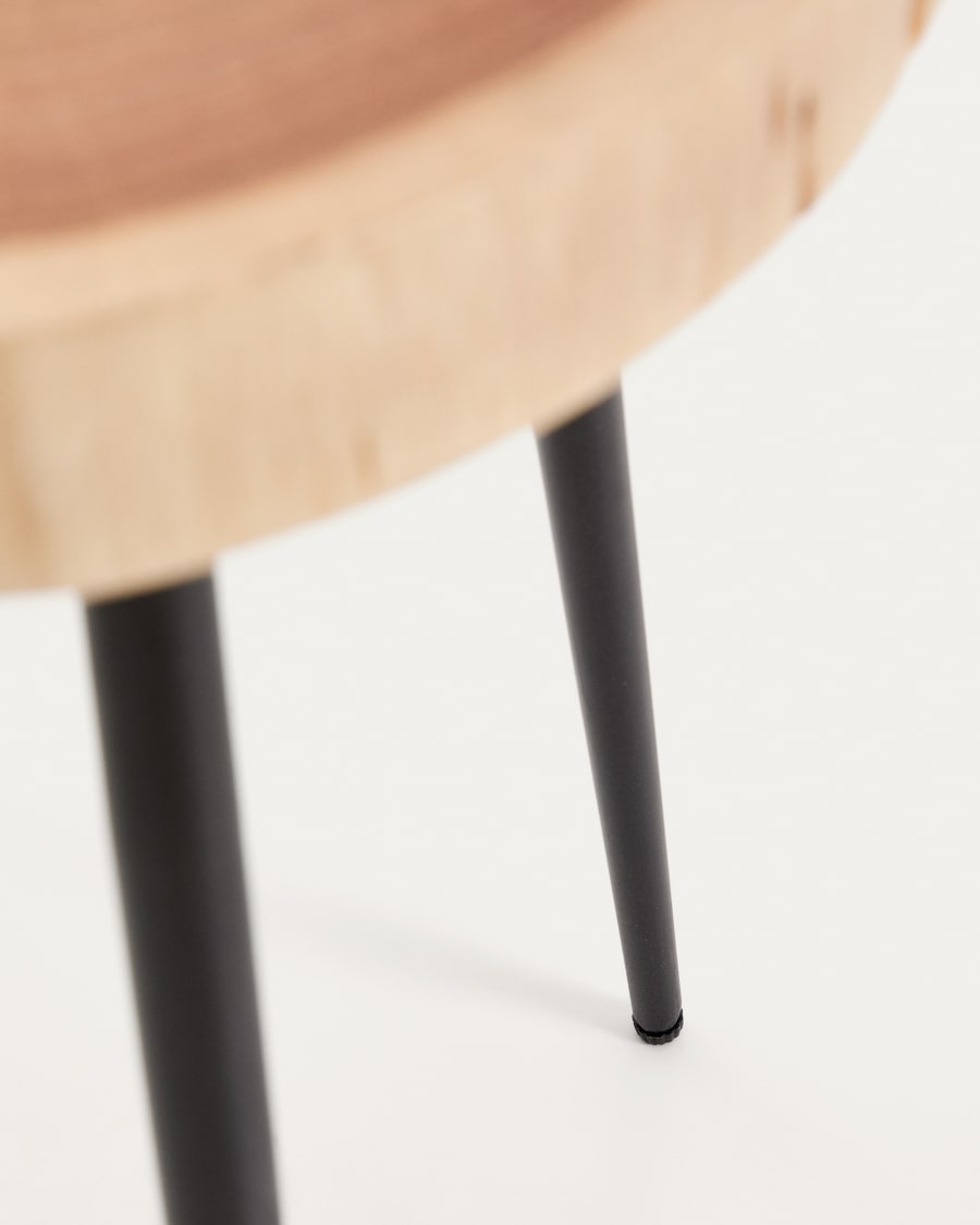 Tanive side table in solid acacia wood with bleached finish and black steel legs Ø35cm
