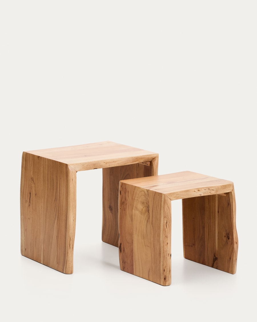 2er-Set Beistelltische Lomiri aus massivem Akazienholz mit gebleichtem Finish 50 x 42 cm / 34 x 42 cm