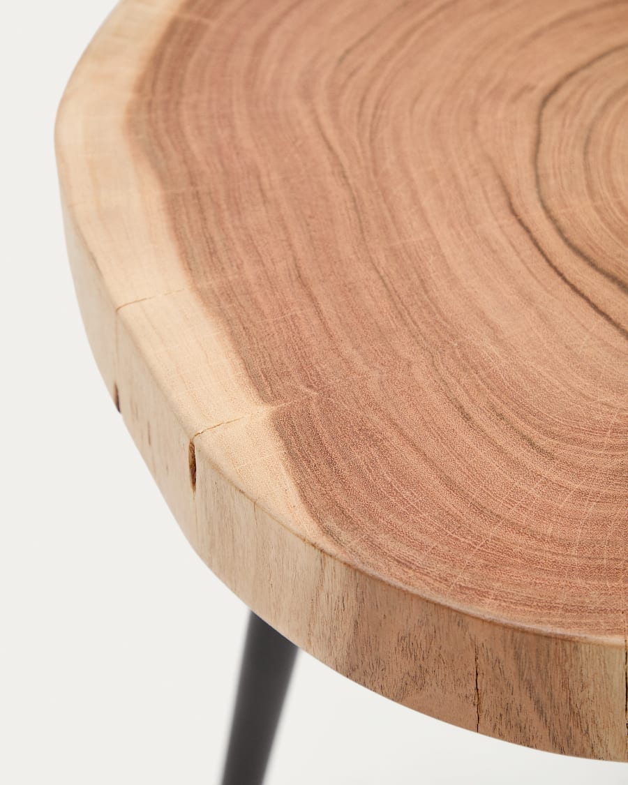 Tanive side table in solid acacia wood with bleached finish and black steel legs Ø35cm