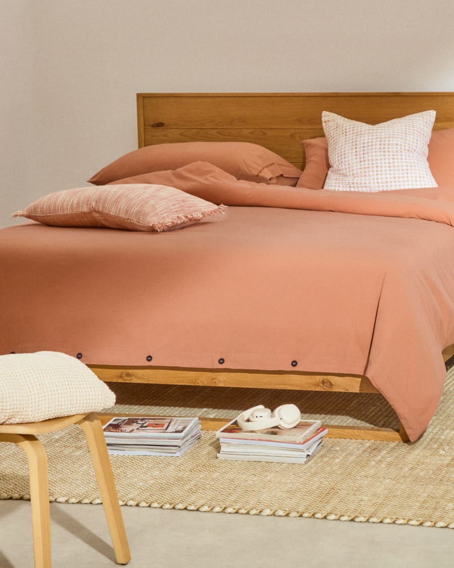 Caline Set of Duvet Cover and Pillowcase in 100% Percale Cotton Terracotta for 90 cm Bed