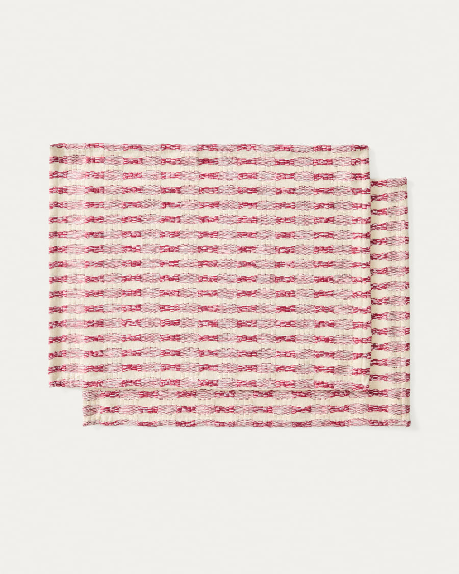 Set di 2 tovagliette Coren 100% cotone jacquard rosso a contrasto 35 x 50 cm