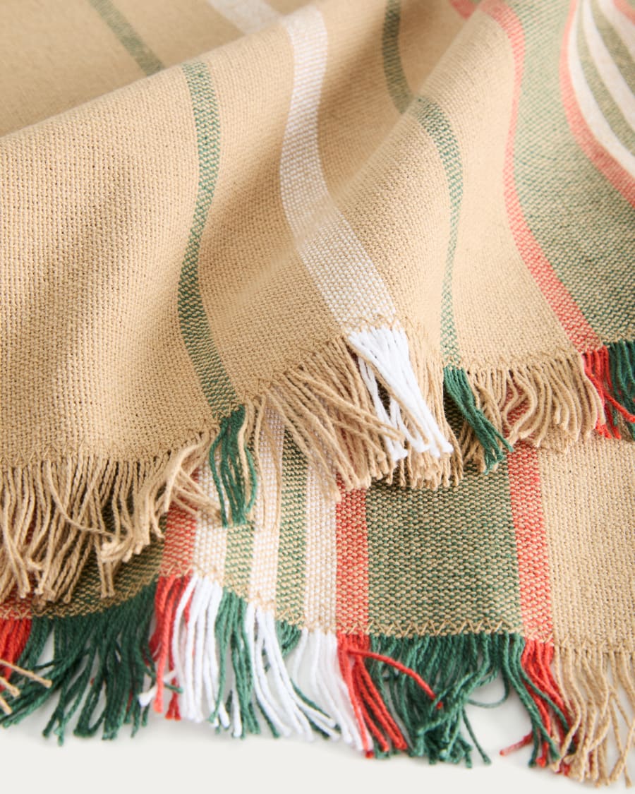 Set di 2 tovagliette Davia 100% cotone verde a righe con frange 35 x 50 cm