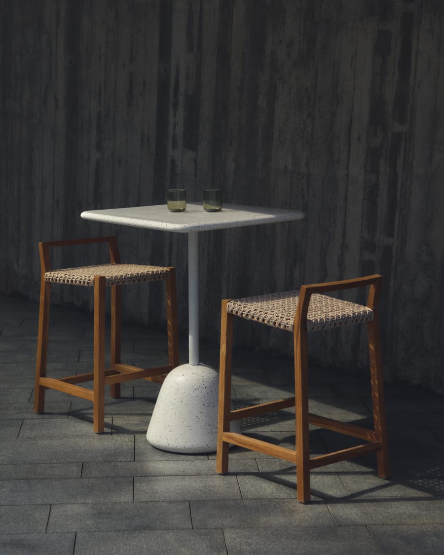 Saura high bar table in white terrazzo with a white terrazzo top, 95 x 70 x 70 cm