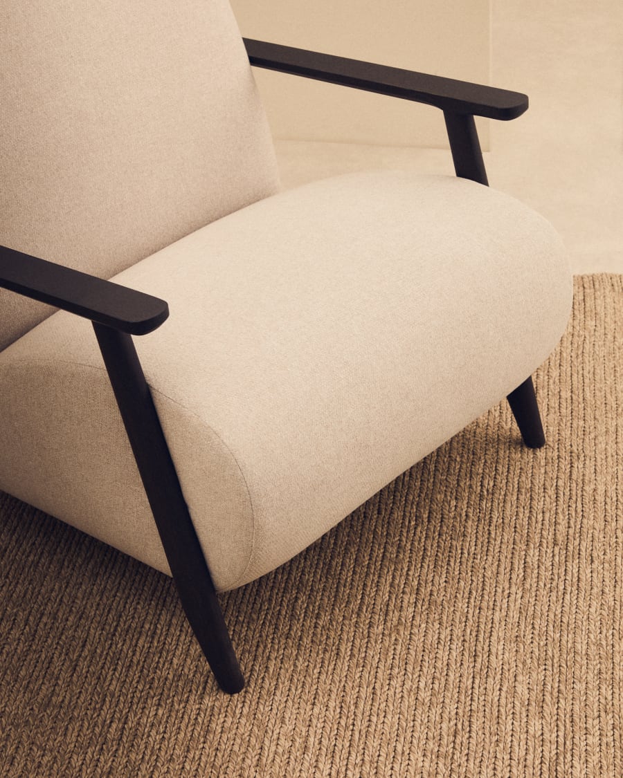 Meghan armchair in pearl chenille and with solid beech wood in a wenge finish FSC Mix Credit