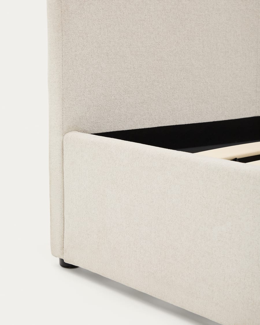 Nahiri beige chenille bed with storage base for 150 x 200cm mattress