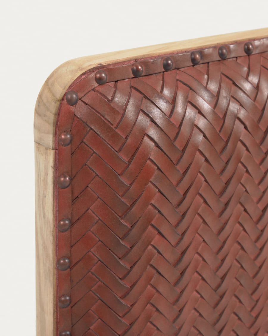 Natesa solid teak wood and leather headboard, for 160 cm beds