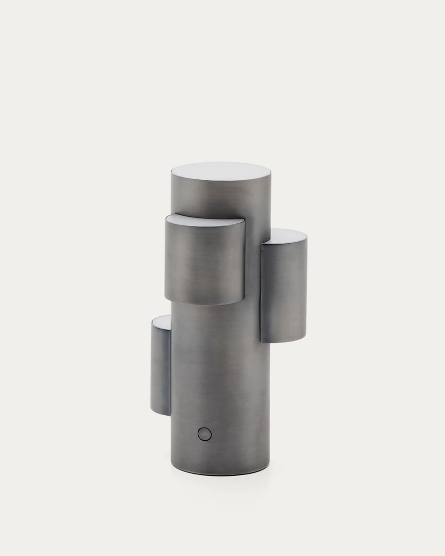 Tragbare LED-Tischlampe Adrina aus dunkelgrauem Metall mit gebürstetem Finish